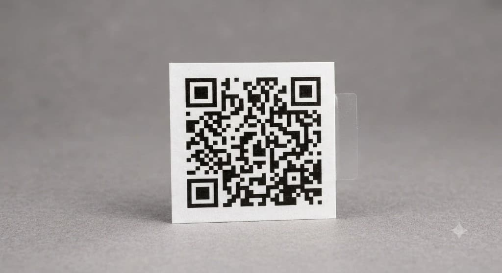 White weatherproof QR code sticker with peel tab
